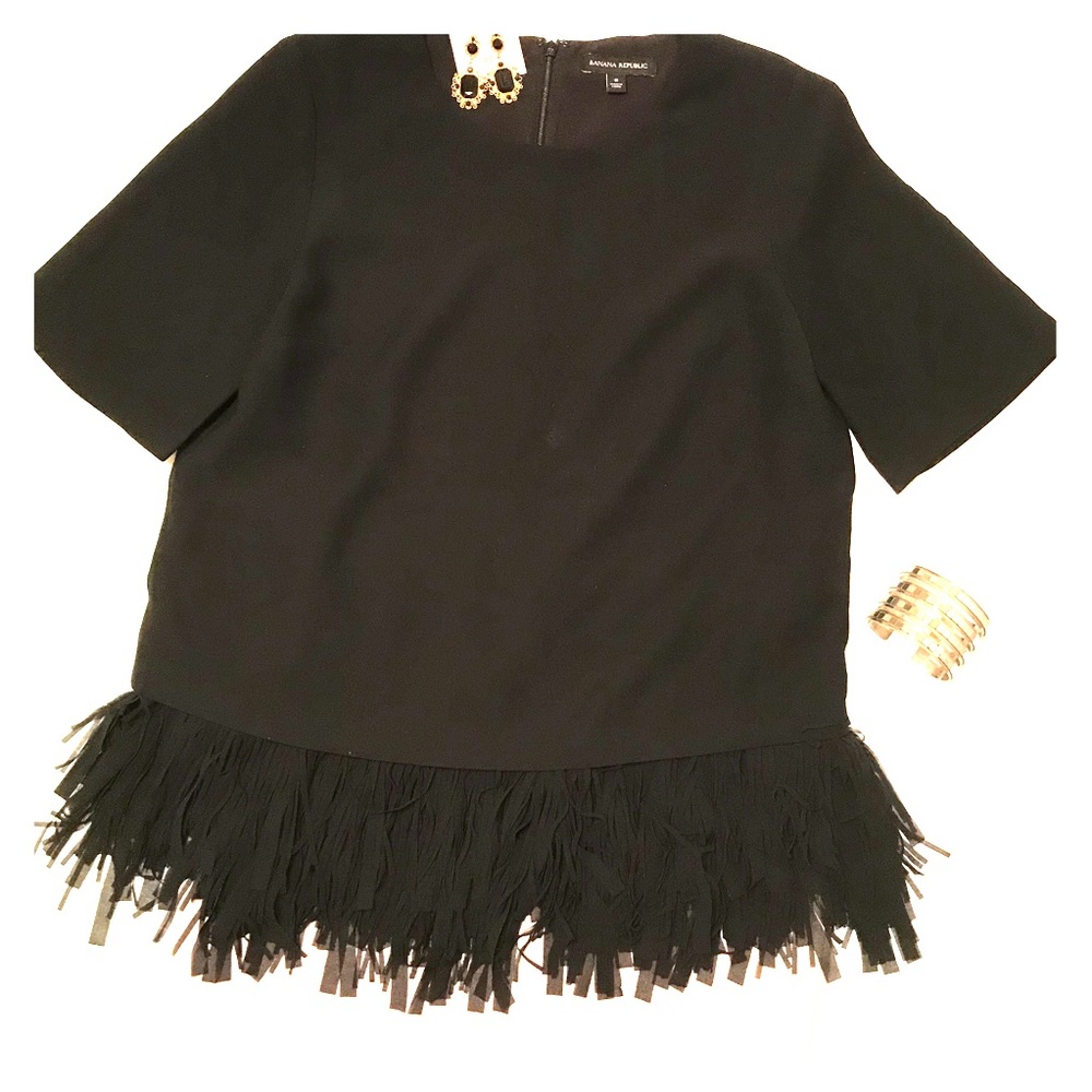 Banana Republic Black Blouse w/Fringe, Size Small